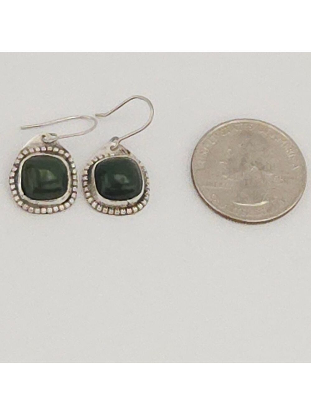 Vintage Sterling Silver Green Stone Dangle Earrings - Picture 4 of 4